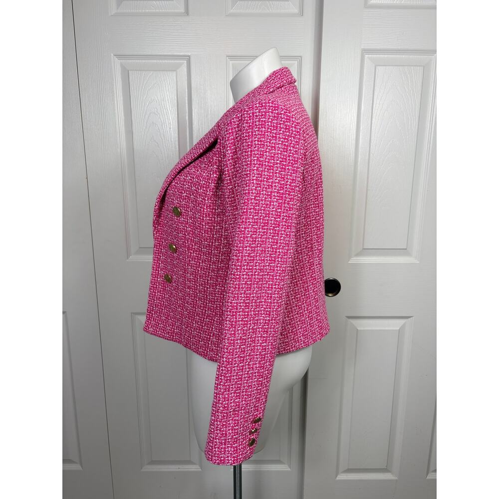Nanette Lepore Tweed Blazer Pink and White Textured Boucle Knit Size L - Picture 3 of 8